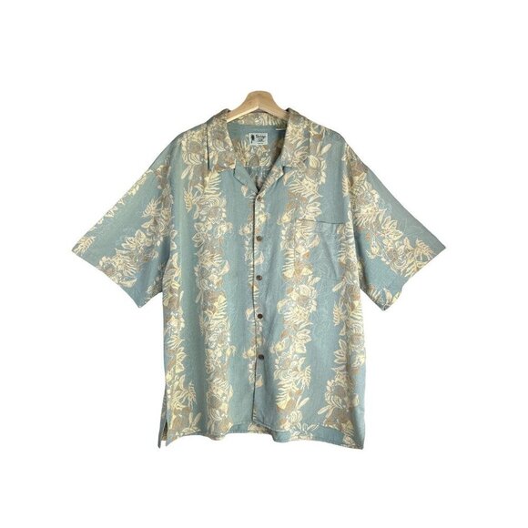Vintage Silk Light Green 100% Silk Floral Print Hawaiian Shirt  Size XX-Large - Picture 1 of 8